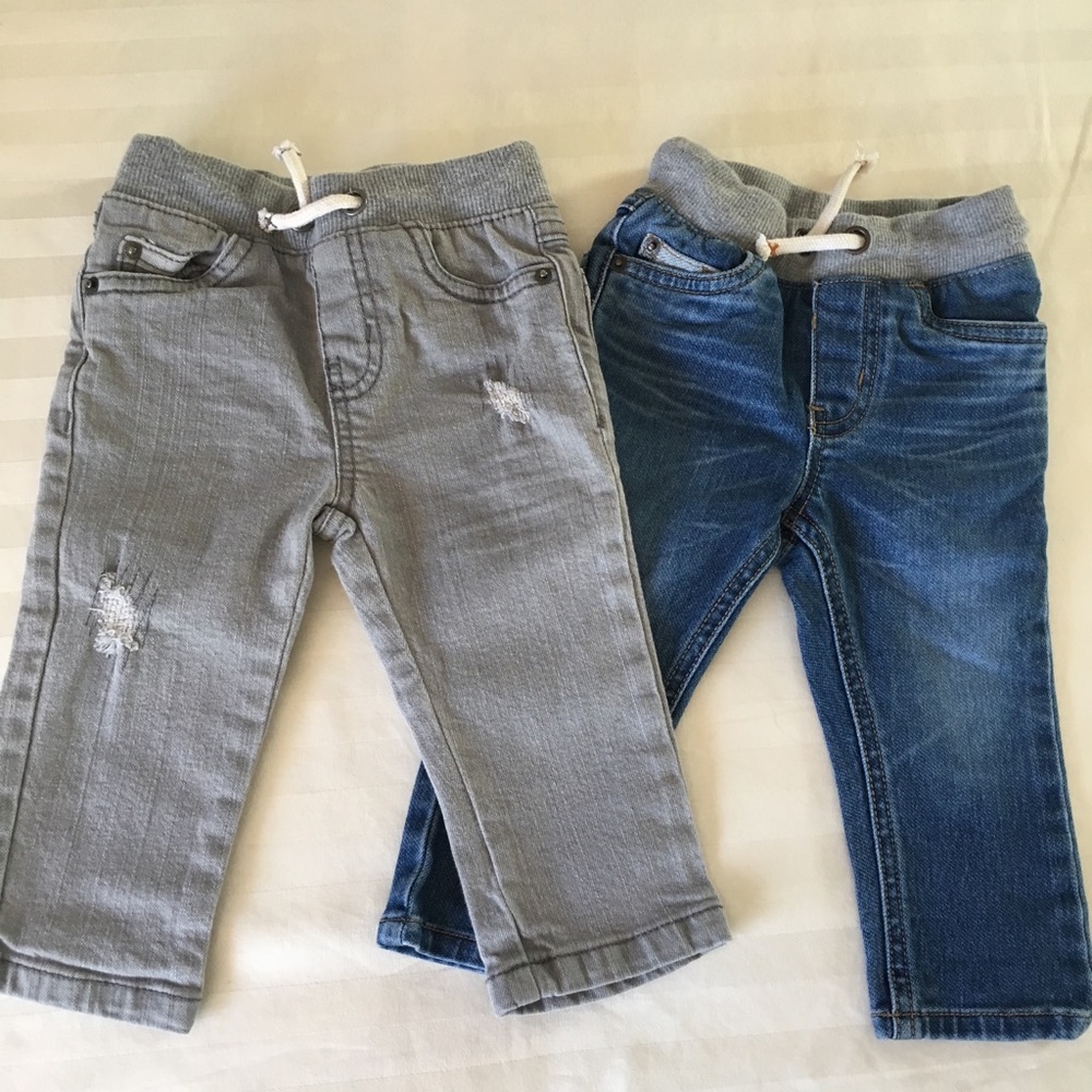 Cat and Jack jeans, grey and dark wash 12m